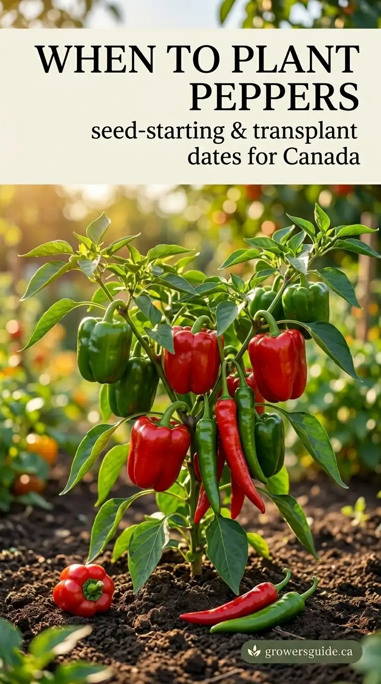 When to plant peppers in Canada — a healthy pepper plant bearing ripe red and green peppers in a sunny garden